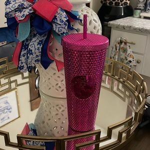 Hot Pink Starbucks Holiday 24 fl oz 2022 Tumbler Chrome Studded